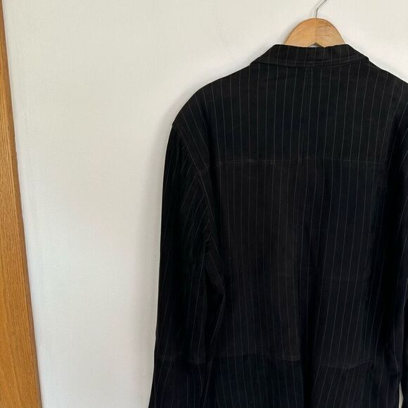 Bachrach Black and White Pinstripe Genuine Suede Leather 3 Button Blazer Coat Mi - Picture 10 of 14
